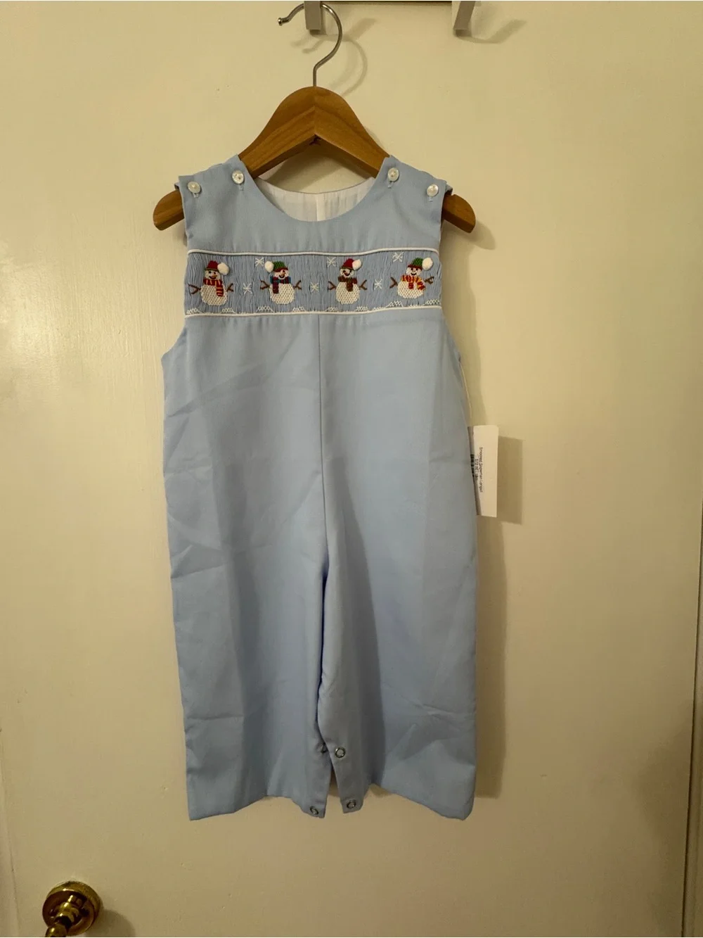 Baby Blue Smocked Snowman Longall 18 month size